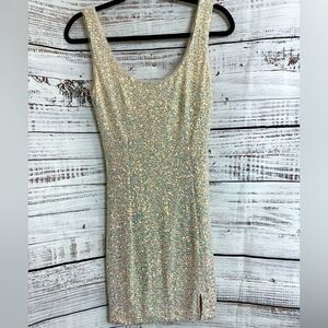 Mable Dress Womens size Small Slip sequin champagne Mini bodycon sparkling Party